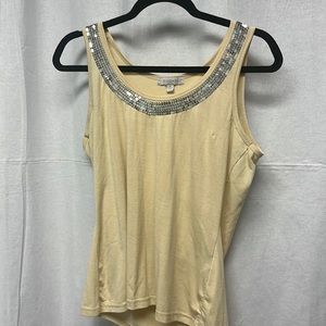 Bokgari, silk blend Medium size cream yellow tank top, with silver sequins.